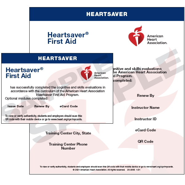 Heartsaver First Aid eCard Top AHA Training Center BLS ACLS PALS CPR Suppliers LLC